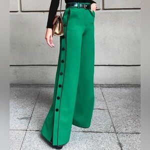 Uoozee Green Wide-Leg Button Track Pants Trousers